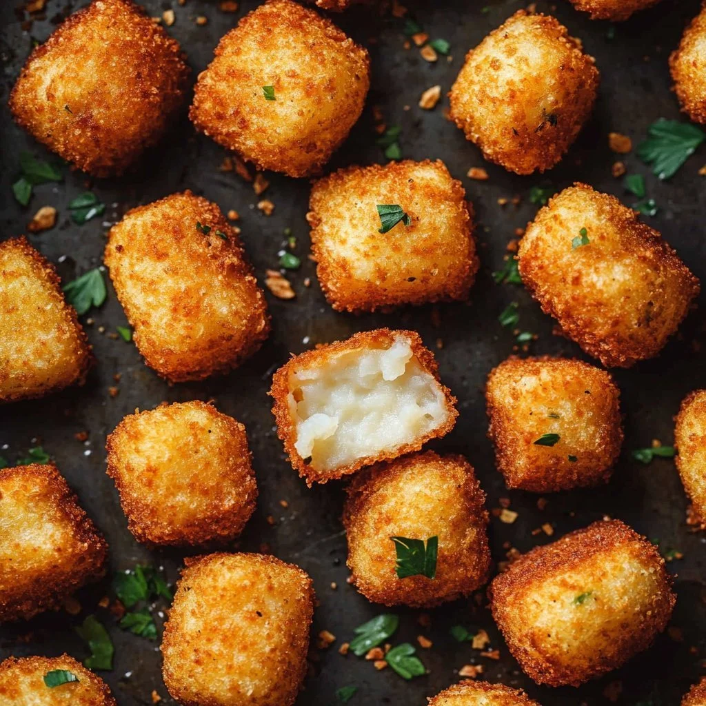 Plate of crispy low-carb cauliflower tots served with dipping sauce
