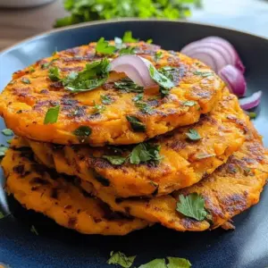 Mediterranean herbed sweet potato pancakes topped with herbs and spices