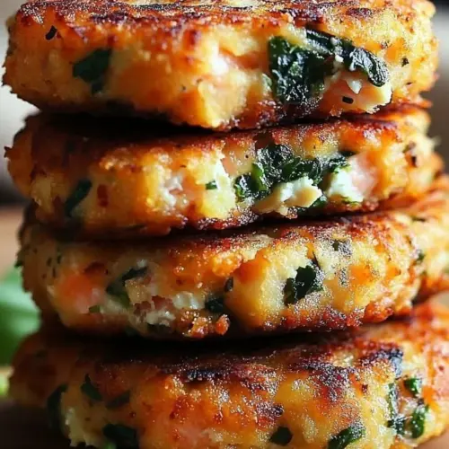 Mediterranean salmon cakes made with spinach, a healthy dish idea
