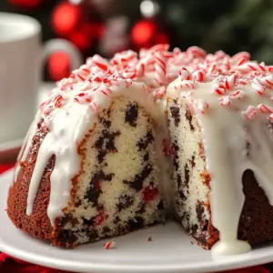Deliciously moist Mint Chocolate Bundt Cake topped with chocolate glaze and mint leaves.