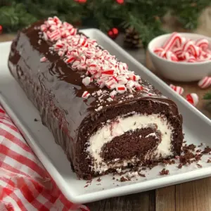 A delicious mint chocolate roll cake with fresh mint and chocolate swirls.