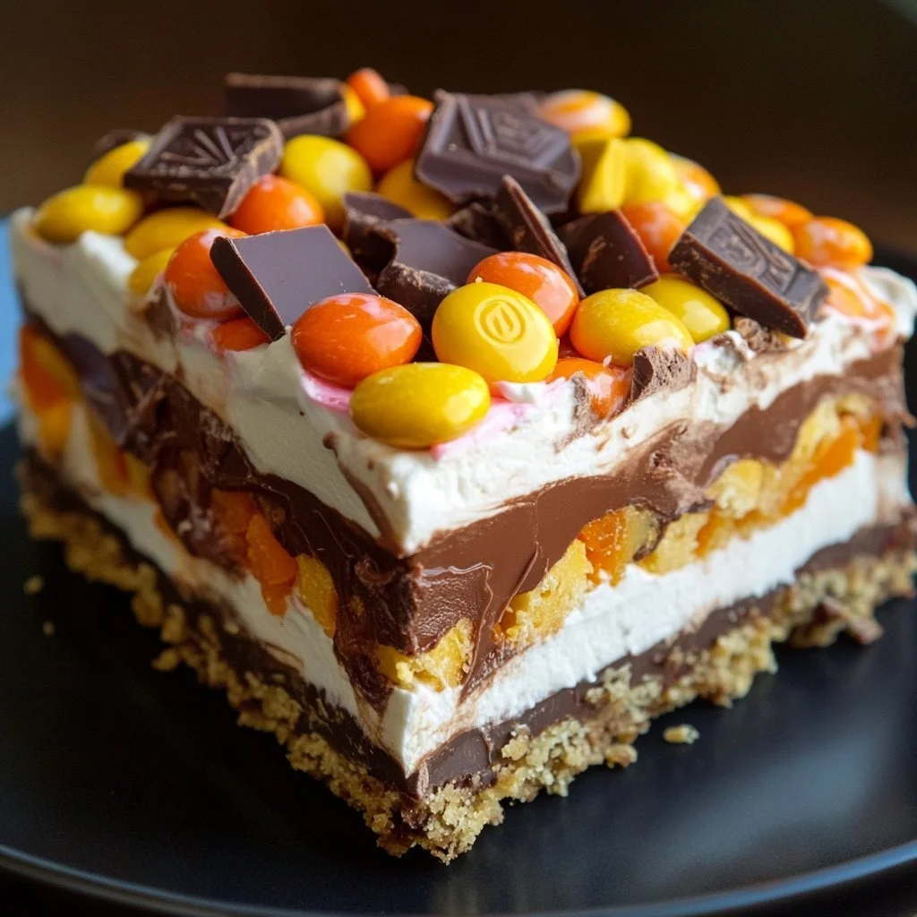 No-Bake Nutty Chocolate Lasagna dessert with layers of chocolate and nuts