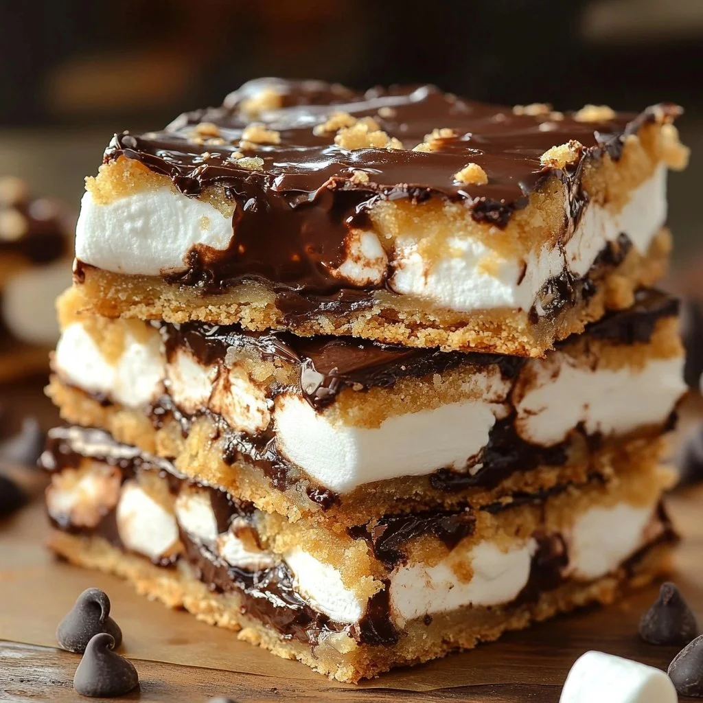 No-Bake S'mores Bars with chocolate and marshmallows