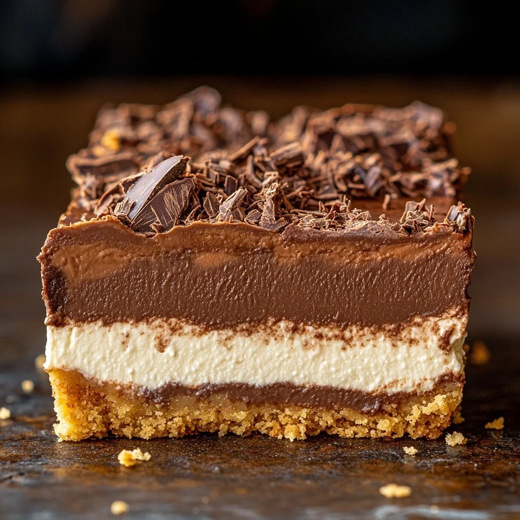 Delicious Nutella Swirled Cheesecake Bars ready to be served on a plate.