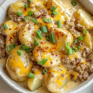 One-pan hamburger potato bake with ground beef, potatoes, and cheese