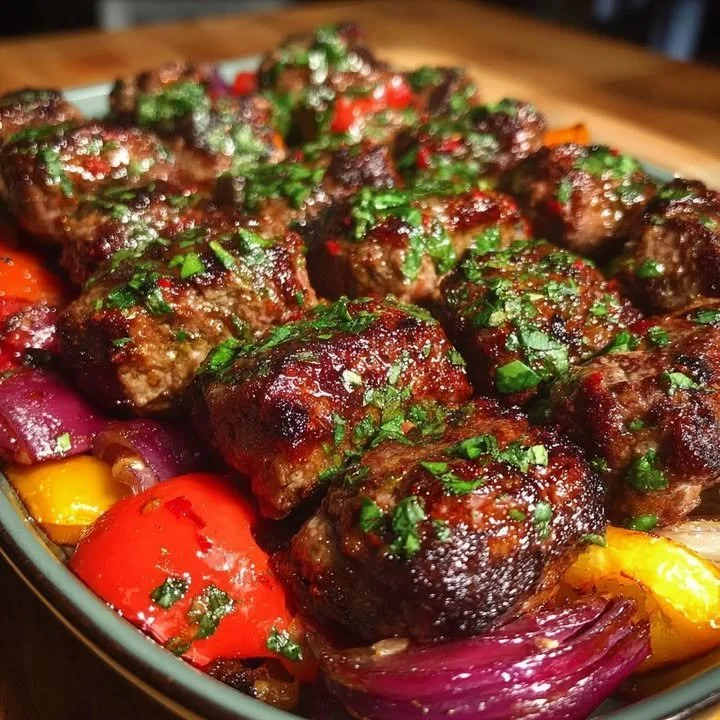Oven-roasted spiced Middle Eastern beef kebabs on a plate