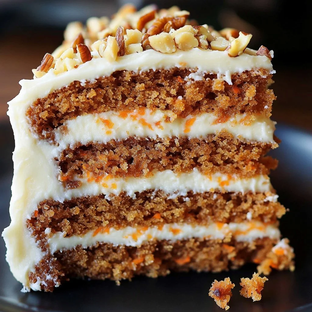 Slice of moist Pineapple Carrot Cake with pineapple chunks and shredded carrots