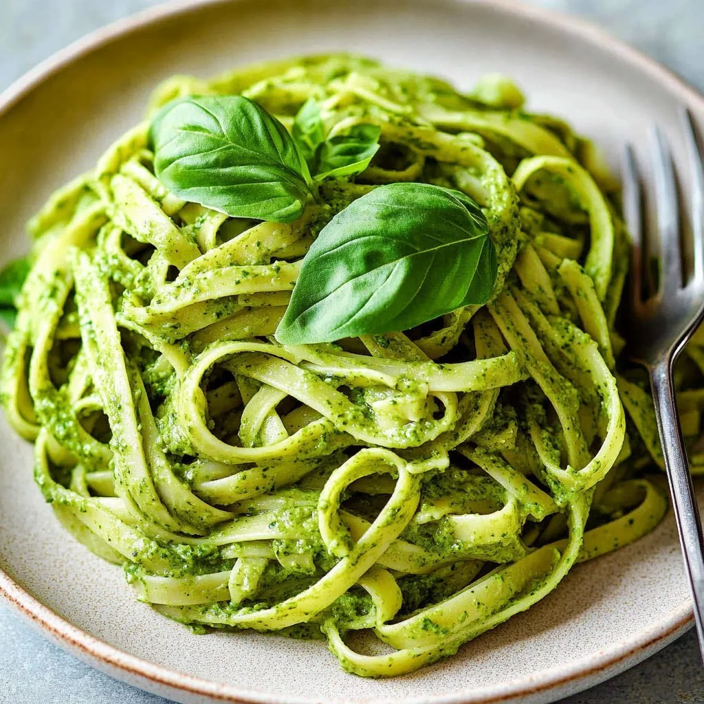 Quick spinach pasta sauce served over spaghetti with fresh herbs.