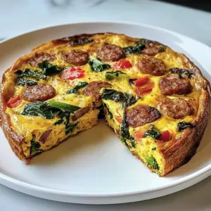 Sausage Spinach Frittata served with herbs and cheese on a plate