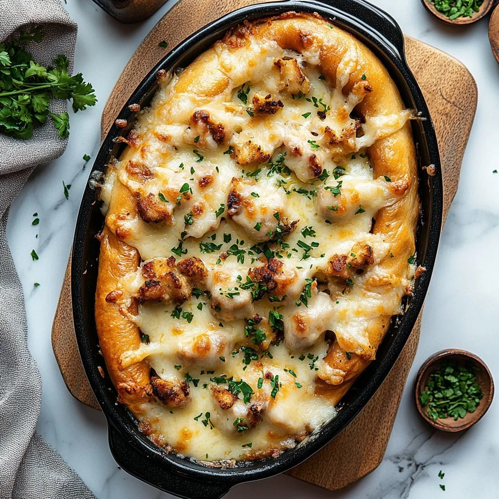 Homemade savory French bread pizza topped with cheese and vegetables