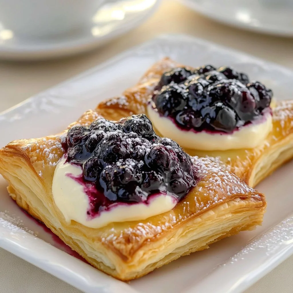 Homemade blueberry Danish pastry on a plate, ready to enjoy.