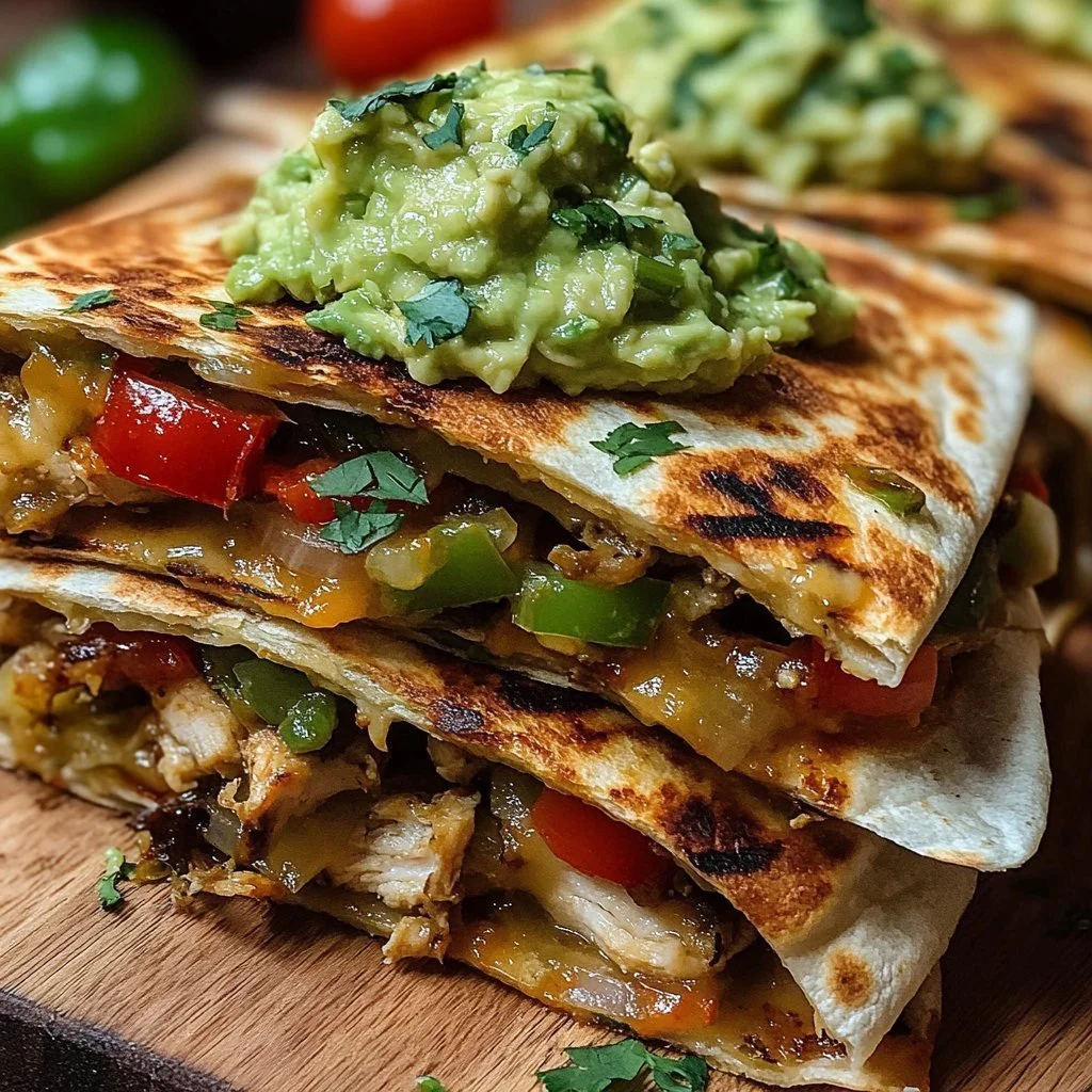 Sizzling chicken fajita quesadilla with colorful peppers and cheese