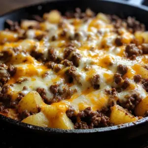 Delicious skillet sloppy joes served on a plate with toppings.