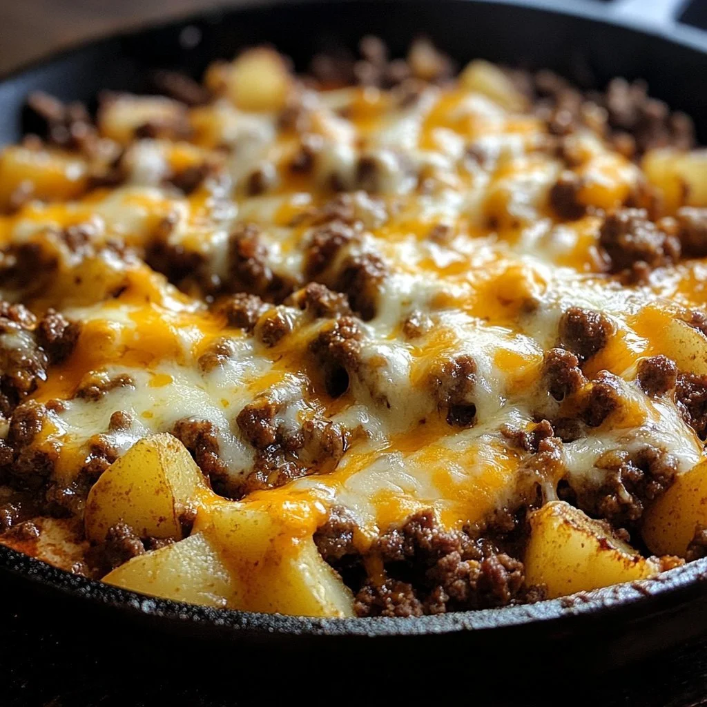 Delicious skillet sloppy joes served on a plate with toppings.