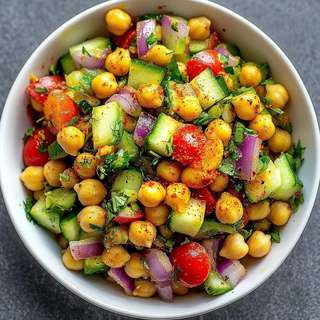 Spiced Curry Chickpea Salad with vibrant spices and fresh vegetables