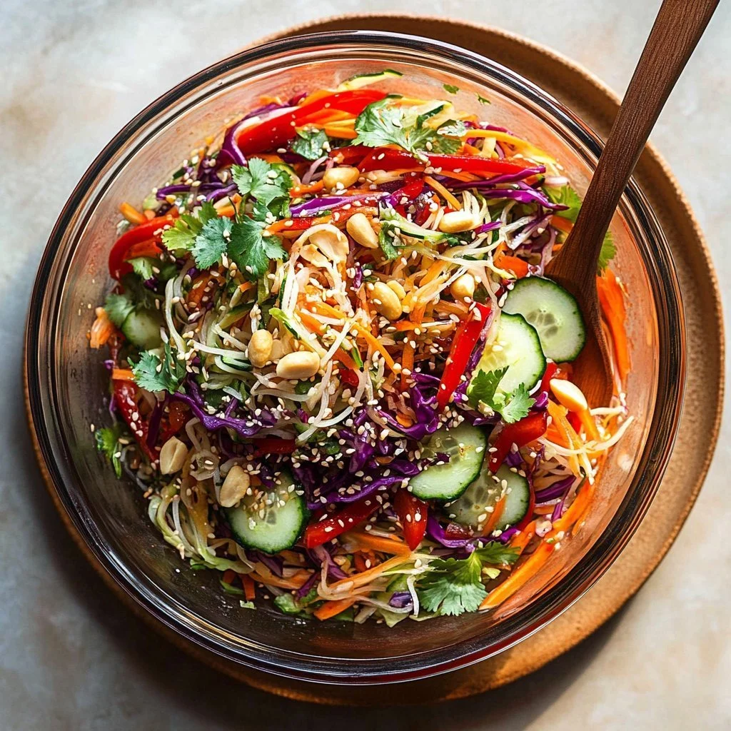 Spicy Ginger Spring Roll Salad with fresh vegetables and herbs
