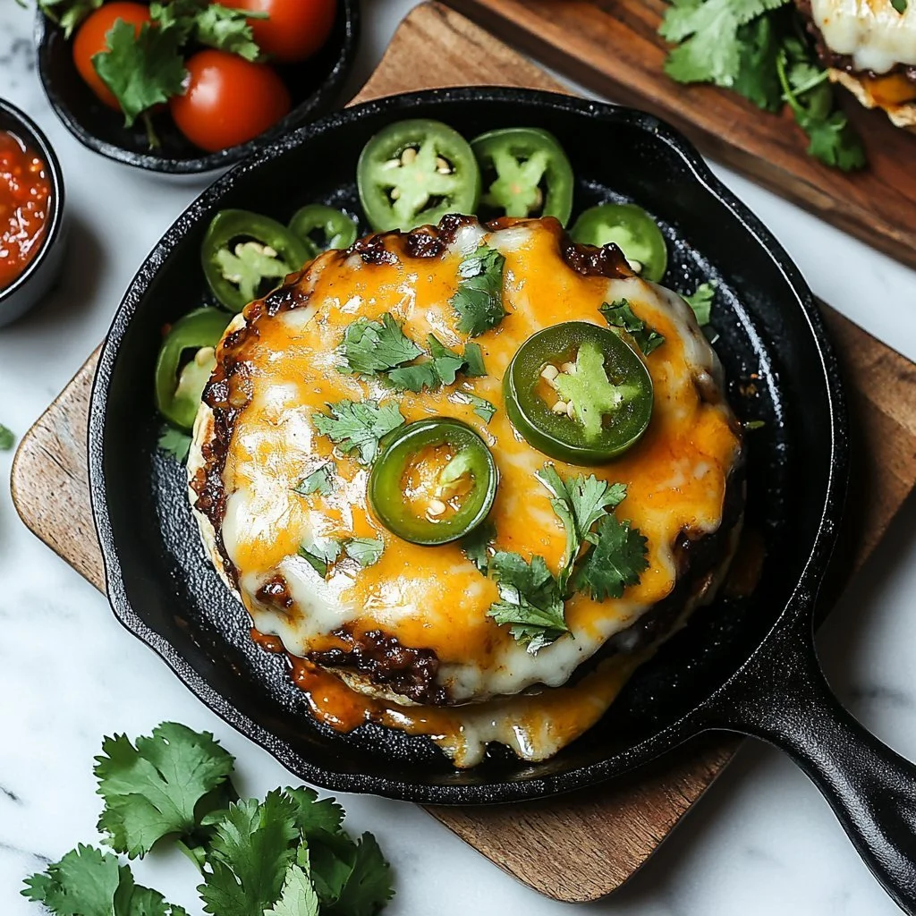 Spicy Jalapeño-Onion Smash Burgers on a grill with toppings