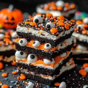 Spooky Halloween chocolate bark with festive decorations