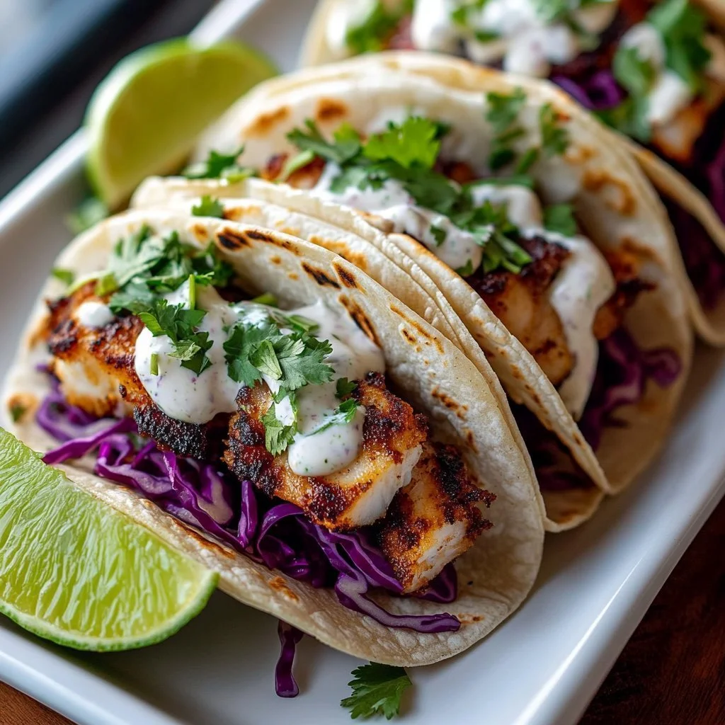 Zesty Lime Crema Fish Tacos with fresh ingredients and vibrant flavors